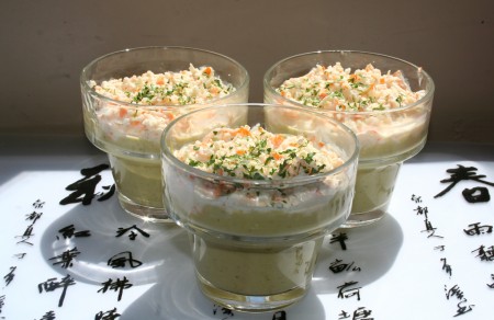 Velouté de petits pois aux crevettes